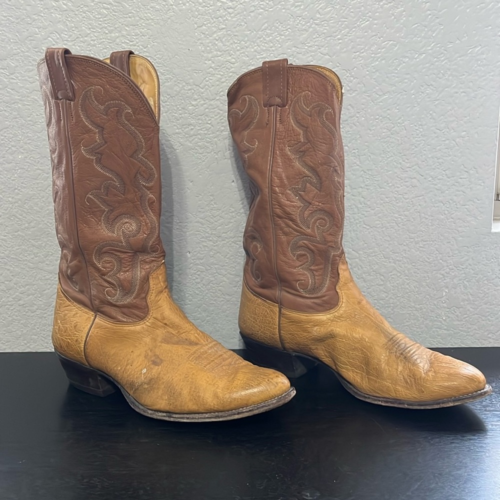 Nocona Ostrich Smooth Quill yellow boots mens 11 EE